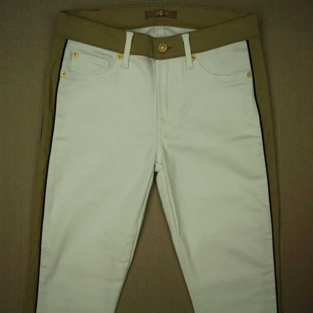 7 For All Mankind Skinny Jeans Women's Size 27 Faux Suede Trim White Denim - Picture 6 of 10